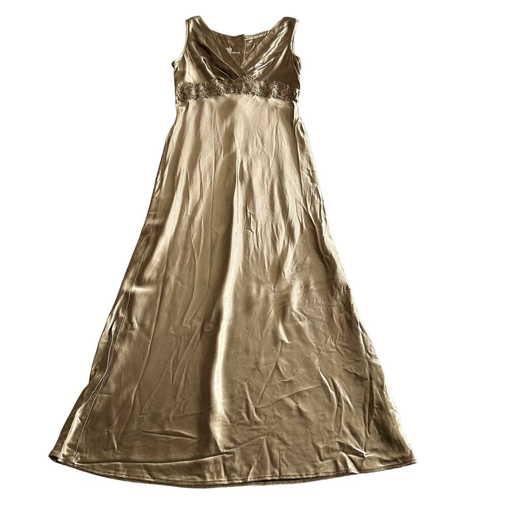 Scott McClintock VTG 90s USA Made Elegant Satin Beige Nude Slip‎ Long Dress 8